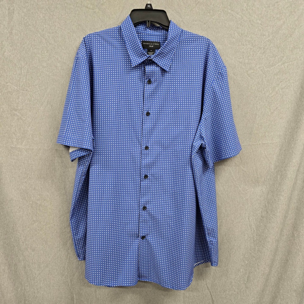 Shaquille O'Neal XLG Mens 2XL‎ Blue Geometric Square Print Button Down Shirt